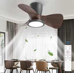 Stille Plafondventilator met Licht - Afstandsbediening - 50W - Plafondventilatorlamp - Woonkamer - 4 Snelheden - 3 Bladen - Bruin - 61 cm — thumbnail 1