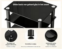 FITUEYES - 4-laags HiFi-meubel - Gehard Zwart Glas met Aluminium Frame - In Hoogte Verstelbare Planken - Geschikt voor platenspeler en versterker — thumbnail 3