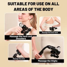 Massagepistool – massageapparaat voor grote oppervlakken met een innovatief ontwerp met 6 koppen, afneembare handgreep (kort/lang), 6 standen en 4 opzetstukken - zwart — thumbnail 3