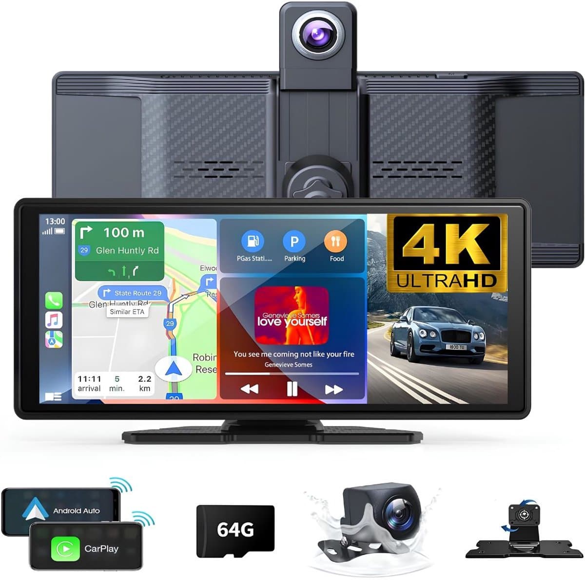 JCP® Draadloze Dashcam - Draadloos CarPlay-Scherm - Dashcam met CarPlay - Zwart - 4cm x 18cm x 7cm — afbeelding 1