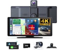 JCP® Draadloze Dashcam - Draadloos CarPlay-Scherm - Dashcam met CarPlay - Zwart - 4cm x 18cm x 7cm