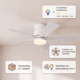 Plafondventilator met lamp - Diameter 106.6 cm - 6 snelheden & 3 kleuren - omkeerbare motor en stil - modern - Wit — thumbnail 2