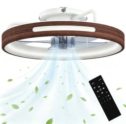 TEKROA® Plafondventilator met LED Verlichting - 40W Stille DC Motor - 6 Snelheden & 3 Kleuren - Timer - Afstandsbediening - Teakhout Look — thumbnail 1