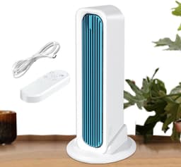Bladloze Tafeltorenventilator met losse voet - draagbare USB torenventilator - 3 standen - afstandsbediening - Mobiele Airco - Persoonlijke Koeler - Stille ventilator met sterke luchtstroom - Voor slaapkamer en kantoor — thumbnail 1