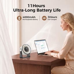 Tafelventilator USB oplaadbaar stil met 100 snelheden, draagbare bureaufan met LED display en 360° rotatie wit — thumbnail 4