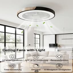 Nivard Plafondventilator - Met Verlichting - Plafond Ventilator - Met Lamp - Plafonniere Met Ventilator - Met Licht - Zwart — thumbnail 5