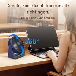 longziming -Draadloze USB Tafelventilator – 4000mAh Oplaadbare Mini Ventilator – 5 Snelheden – 360° Verstelbaar – Met Warm Nachtlampje voor Thuis, Kantoor en Camping — thumbnail 3