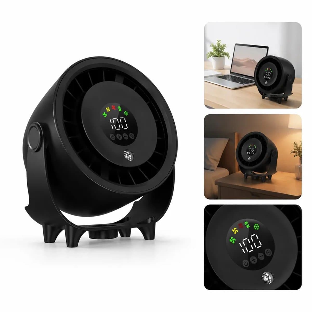 USB-luchtbevochtiger met ventilator, 4000mAh-batterij, 100 instelbare snelheden, LED-display, stille werking op bureau of aan de muur, Geschikt voor kantoren en slaapkamers. — afbeelding 1