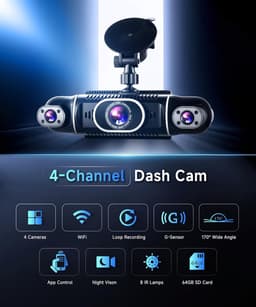 SnelShoppen - 4-Kanaals 2K Dashcam met WiFi, 360° Bescherming, Nachtzicht, 3 Inch IPS Display, G-Sensor, Ideaal voor Auto, VTC, Rijschool, Gezinsreize — thumbnail 5