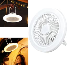 Campingventilator met lamp - 23×9cm - Met afstandsbediening - Verstelbare verlichting (driekleurig) - USB oplaadbaar - Ventilator & lamp gecombineerd - Kan staand of hangend worden gebruikt - Eenvoudig in gebruik - Wit — thumbnail 1