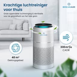 Luchtreiniger / Air Purifier – HEPA H13 – Koolstoffilter – Filtert tot 99,97% van fijne deeltjes – CADR 330 m³/u – Tot 40 m² – Tegen Pollen, Stof, Rook & Geuren – Bij Allergieën & Hooikoorts – WiFi/App — thumbnail 3