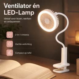 DrPhone Huasa Clip-On Tafelventilator met LED-Lamp – Flexibele Hals – Oplaadbaar – 1500 mAh – Wit — thumbnail 2