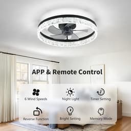 Plafondventilator van 50 cm met verlichting en afstandsbediening - Fandelier platte plafondventilator - 3000K-6500K dimbare inbouw LED-ventilatorlamp - zwart moderne plafondventilator met verlichting voor de slaapkamer — thumbnail 3