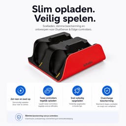 Sounix Oplaadstation geschikt voor PS5 / PS5 Slim / PS5 PRO / DualSense Controller - PS5 accessoires - Dual Oplader - Charging Dock - Rood — thumbnail 3