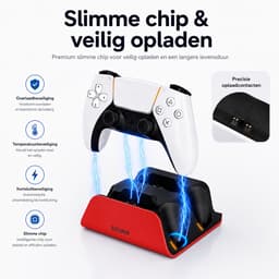 Sounix Oplaadstation geschikt voor PS5 / PS5 Slim / PS5 PRO / DualSense Controller - PS5 accessoires - Dual Oplader - Charging Dock - Rood — thumbnail 5