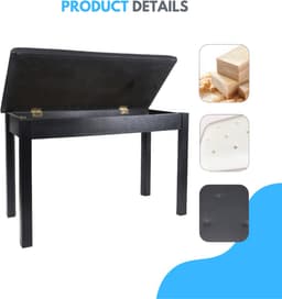 Livista Pianobank – Klassieke Piano Kruk – met Opbergruimte – Comfortabele Zitting – 70 x 30 x 48 cm – Zwart — thumbnail 3