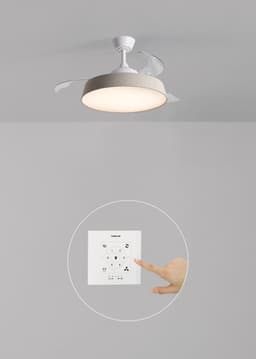 CREATE - Stille plafondventilator 40W (Ø107cm) met intrekbare bladen en LED-licht - Controller voor wandmontage + Afstandsbediening - 6 snelheden - Programmeerbaar - WIND CLEAR CONTOUR — thumbnail 1