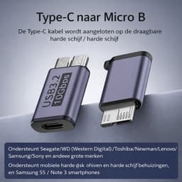 USB-C naar Micro USB-B Adapter – Micro B 3.0 / 10Gbps – Verloopstekker voor Externe HDD & SSD Harde Schijf – Geschikt voor WD My Passport & Seagate – Space Grey — thumbnail 5