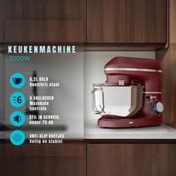 REN® Deegmachine - Elektrische Deegmixer - Keukenmixer - 6,2L - Mixen en Mengen - Rood - 38cm x 24cm x 32cm — thumbnail 2