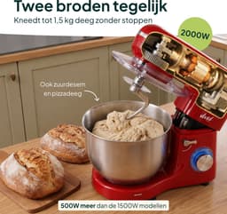 Vivid Green 2000W Keukenrobot - 6.2L - Mixer met Mengkom - Keukenmachine - Keukenmixer - Rood — thumbnail 4