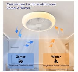 Moderne Plafondventilator met LED Verlichting – Bladeless Design – Inclusief Afstandsbediening – Dimbare Kleurtemperatuur – Omkeerbare Luchtstroom – Fluisterstil – Wit — thumbnail 5