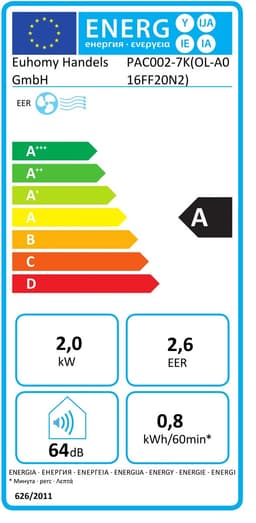 Jently mobiele airco - airco - verkoelingstoestel - met afvoerslang - 7000 BTU koelvermogen - met afstandsbediening - energielabel A — thumbnail 2