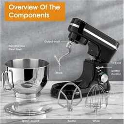 Elektrische Standmixer - Keukenmachine - Bakken en Mixen - 8 Snelheden Kantelkop - 45 Liter Kom - Zilver — thumbnail 2
