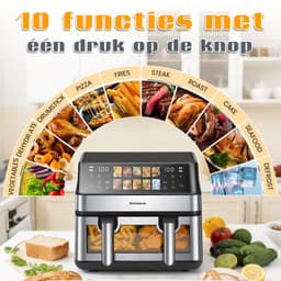 Sinaopus XXL Airfryer 9L – Met Dubbele Mand – 9 Kookprogramma’s – Onafhankelijke Snelle Opwarming – Geschikt voor Gezinnen – Kijkvenster – Eenvoudig te Reinigen – Capaciteit voor 4 tot 5 Personen — thumbnail 4