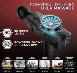 Massage Gun - Spierherstel Apparaat - Herstel Na Training - 30 Intensiteiten 6 Koppen - 650 Gram - Zwart — thumbnail 2