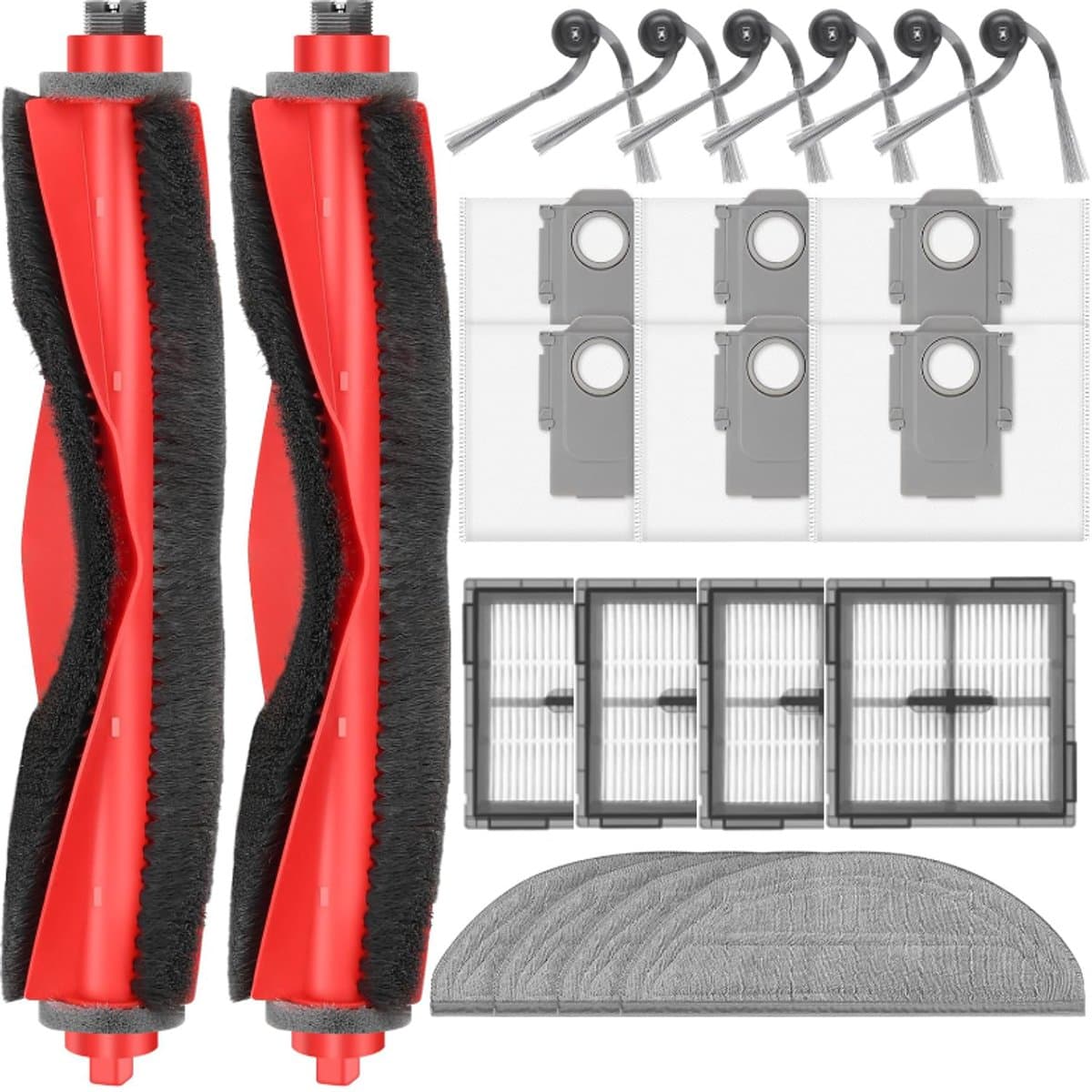 22 stuks accessoires geschikt voor Roborock Q10 S5 / Q10 S5+ robotstofzuiger - 2 hoofdborstels, 6 stofzakken, 4 dweilpads, 4 HEPA-filters, 6 zijborstels — afbeelding 1