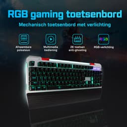 Mechanisch RGB Gaming Toetsenbord – Bedraad QWERTY Toetsenbord met Verlichting – Afneembare Polssteun – Anti-Ghosting — thumbnail 2