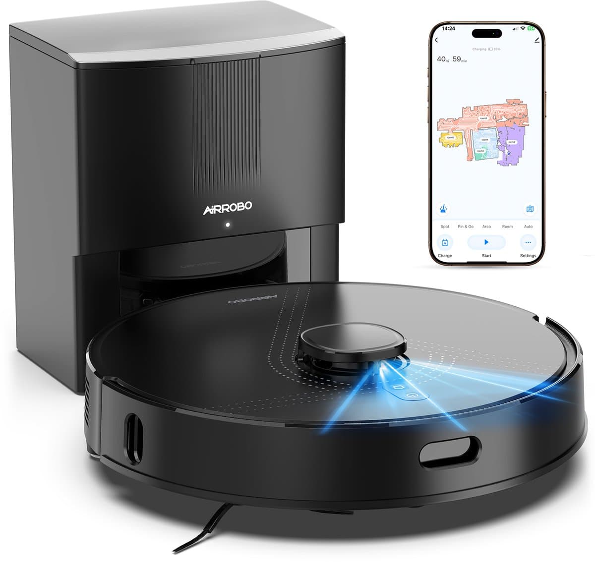 AIRROBO Q20 - Robotstofzuiger - voor nat en droog - Met dweilen en stofzuigen - Zuigkracht van 8000 Pa - AI-gestuurde laserobstakelvermijding - App-bediening - 2 jaar garantie — afbeelding 1