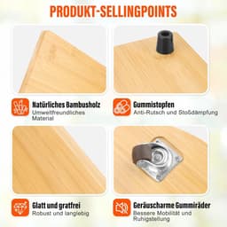 Schuifplank Keukenmachine - Rolplank Keukenapparaat - Keukenapparaat Verplaatsen - Met 360° Wielen - 40.8 cm - Bamboe — thumbnail 5