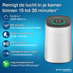 Erikssøn Luchtreiniger Elite - HEPA-14 Filter - Wit - 240 m3/u - Vermindert Stof En Pollen - Met Hepa Filter - Met Ionisator - Air Purifier - Clean Air — thumbnail 2