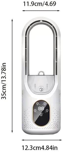 Mini aircooler - 6 snelheden, bladloos ontwerp, USB, timer, luchtkoeler voor bureau slaapkamer en thuiswerkplek - Wit — thumbnail 3