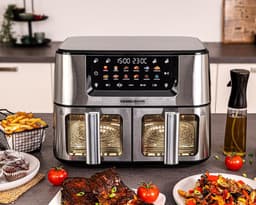 Dubbele Heteluchtfriteuse - Airfryer XXL - Gezond Koken - Twee Manden 5.5L - 32x43x38 cm - Roestvrij Staal — thumbnail 4
