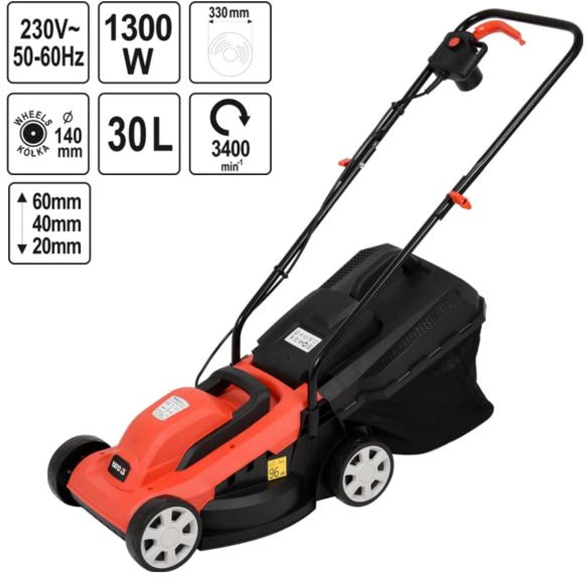 YATO Elektrische grasmaaier 1300W - 33 cm - 30L - In hoogte verstelbaar — afbeelding 1