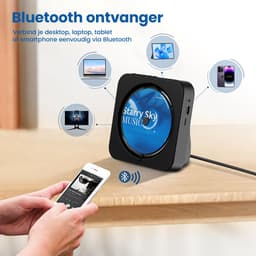 Discman - CD Speler met Bluetooth - Ingebouwde Speakers - FM Radio - Inclusief Afstandsbediening - USB & AUX - Koptelefoonaansluiting - LED Display - Zwart — thumbnail 2