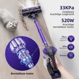 Elekiatech Steelstofzuiger Draadloos - 55000 Pa - 50Min Gebruikstijd - voor Huisdieren - 2,0L - Paars — thumbnail 2