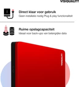 VisiQuality High-Speed Externe Harde Schijf 500 GB - Draagbare Harde Schijf USB 3.0 - Voor Windows & Mac - Geschikt voor Gameconsoles - Compact - Met handleiding - Rood — thumbnail 3