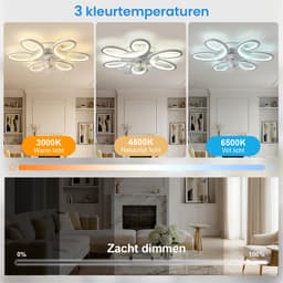 Rosnek Plafondventilator met Verlichting - Modern Bloem Design 65cm - Plafondlamp met Ventilator Dimbaar - Tuya Smart App - Woonkamer/Slaapkamer — thumbnail 5