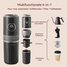 Gloovon® Draagbare Espressomachine - Met Elektrische Bonenmaler - Alles-in-één 4-in-1 Koffiezetapparaat - USB Oplaadbaar - Draadloos voor Auto & Camping - RVS — thumbnail 3