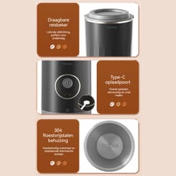 Gloovon® Draagbare Espressomachine - Met Elektrische Bonenmaler - Alles-in-één 4-in-1 Koffiezetapparaat - USB Oplaadbaar - Draadloos voor Auto & Camping - RVS — thumbnail 2