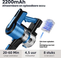 Grenintol V870 Steelstofzuiger - Snoerloze Stofzuiger met Accu - Draadloos Steelstofzuiger - 60000Pa Krachtige Zuigkracht - 350W Borstelloze Motor - 1.6L Grote Stofbak - HEPA Filter - LED Verlichting - Voor Dierenharen & Harde Vloeren - Blauw — thumbnail 4