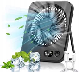 Oplaadbare Tafelventilator - 5 Snelheden met Borstelloze Motor - Stille Mini Ventilator met LED Batterij Display - 1200mAh USB Bureauventilator - 16.3x13.2cm - Zwart — thumbnail 1