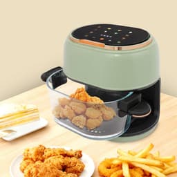 Heteluchtfriteuse Glazen Mand - Airfryer Touchscreen - Gezond Koken - Zichtbare Kookmand - 4 Liter - Groen Zwart — thumbnail 2