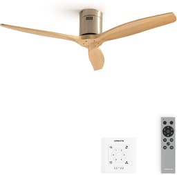 CREATE - Stille plafondventilator 100% hout 40W (Ø132cm) - Geen licht - Controller voor wandmontage + Afstandsbediening - 6 snelheden - Programmeerbaar - WIND CALM NATURAL WOOD — thumbnail 1