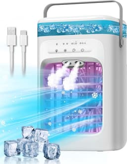 Draagbare airconditioner met ventilator - Mini verdampingsairconditioner - Beschikt over 3 windsnelheden en 2 nevelstanden - Geschikt voor slaapkamers, kantoren, woningen en campings - Wit - 178*147*295 mm — thumbnail 1