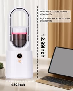 Bladeless Tafelventilator met Mistbevochtiger - Stille Ventilator voor Slaapkamer en Kantoor - Veilige Ventilator zonder Bladen - Compacte Aircofan met Touch Control-wit — thumbnail 4