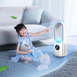 Luchtkoeler - Bladeloos -Mini desktop luchtkoeler - Luchtkoeler- Koelunit -USB oplaadbaar -Draagbaar - 6 ventilatorsnelheden- Bevochtiging en luchtzuivering - Timerfunctie - Sfeerverlichting - Geschikt voor gebruik op het bureau en buitenshuis -Blauw — thumbnail 3